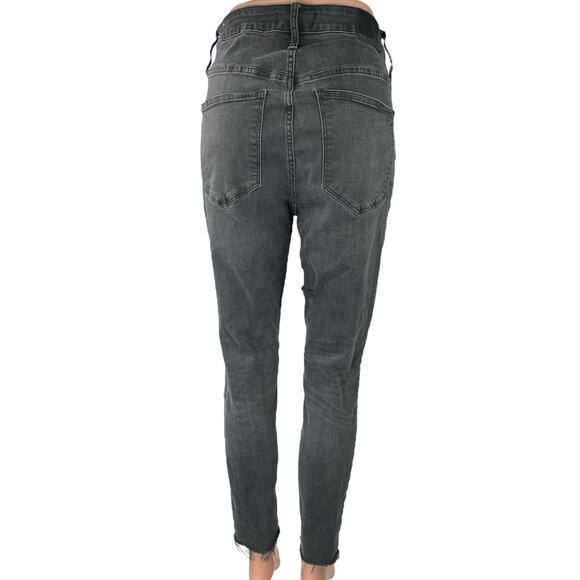 Madewell Black Distressed Curvy Cropped High Rise Skinny Denim Jeans Size 30 - Picture 3 of 6